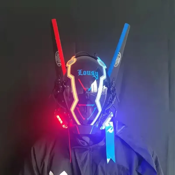 Cyberpunk Helmet Cosplay Led With Hair Music Cyberpunk Helmet Cyber Punk Mask Men's Costume Robot Helmet Halloween Cool Toy Gift - Image 5