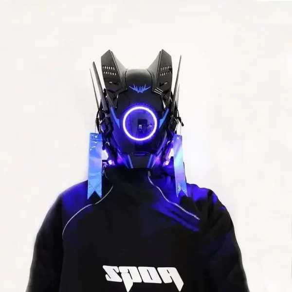 Cyberpunk Helmet Cosplay Led With Hair Music Cyberpunk Helmet Cyber Punk Mask Men's Costume Robot Helmet Halloween Cool Toy Gift - Image 2
