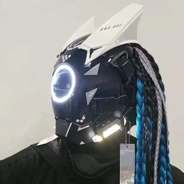Cyberpunk Helmet Cosplay Led With Hair Music Cyberpunk Helmet Cyber Punk Mask Men's Costume Robot Helmet Halloween Cool Toy Gift - Image 4