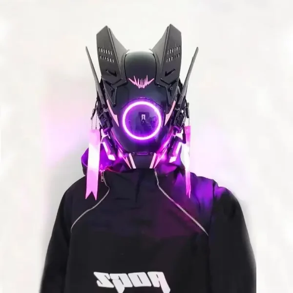 Cyberpunk Helmet Cosplay Led With Hair Music Cyberpunk Helmet Cyber Punk Mask Men's Costume Robot Helmet Halloween Cool Toy Gift - Image 3