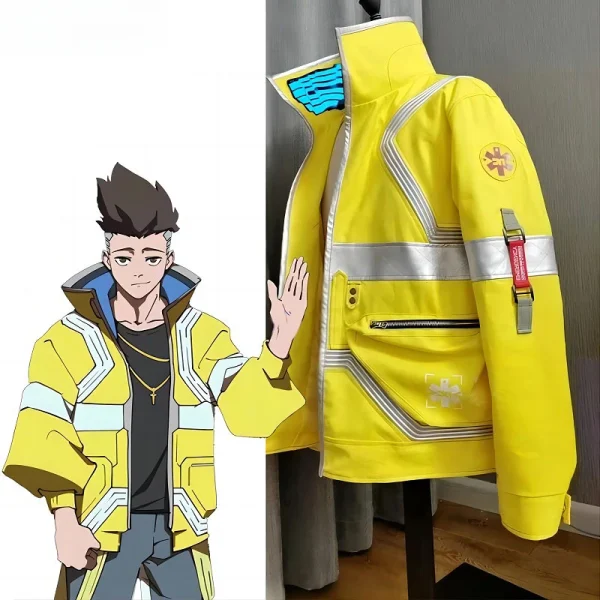 David Martinez Cosplay Costumes Yellow Luminous Coat Anime CYBERPUNK EDGERUNNERS Role Play Halloween Party Jackets For Man