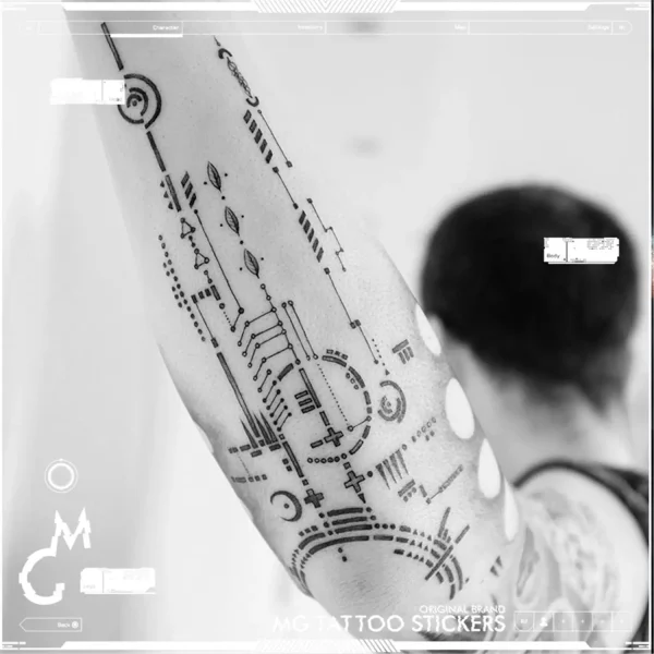 Body Circuit Tattoo Waterproof Temporary Tattoos Lasting Fake Tattoo for Woman Man Arm Tattoo Cyberpunk Robot Tattoos Sticker