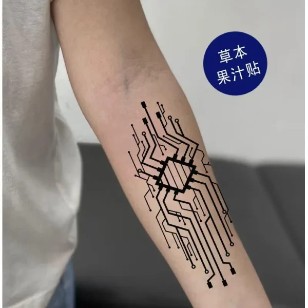 Temporary Tattoo for Man Cyberpunk Tattoos Stickers Scriptonite Fake Goth Tatto Men's Circuit Board Waterproof Lasting Tattoo - Image 3
