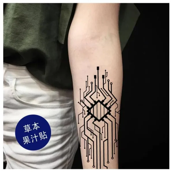 Temporary Tattoo for Man Cyberpunk Tattoos Stickers Scriptonite Fake Goth Tatto Men's Circuit Board Waterproof Lasting Tattoo - Image 2