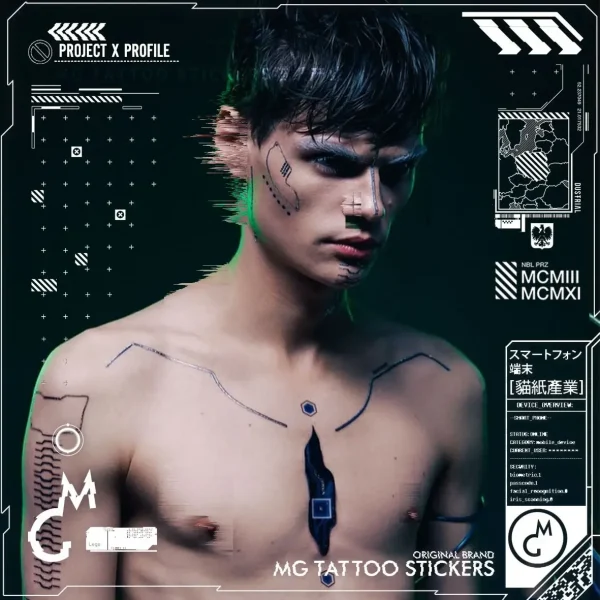 Cyberpunk Tattoo Stickers Men's Temporary Fake Tattoos Goth Scriptonite Tatto Improvization Lasting Waterproof Art Body Sticker - Image 3