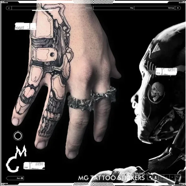 Couple Hand Tattoo Stickers for Man Woman Lovers Cyberpunk Temporary Tattoos Waterproof Machinery Finger Steampunk Fake Tattoo - Image 2