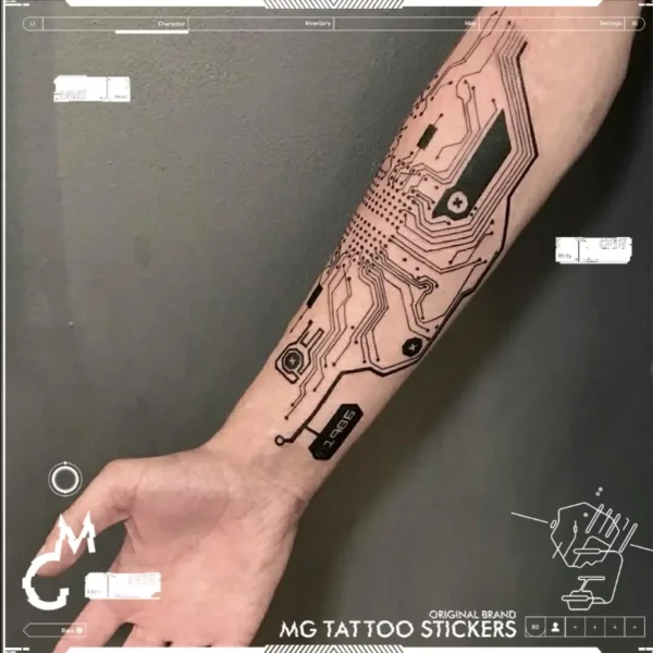 Cyberpunk Circuit Board Tattoo Punk Robot Tattoo Sticker Temporary Tattoos Waterproof Lasting Tattoos Arm Fake Tattoo Cosplay